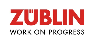 Logo der Firma ZÜBLIN mit dem Slogan "WORK ON PROGRESS"